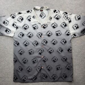 Players Shirt Mens 3XL Grey White Ombre Gradient Button Up Vintage AOP Logo